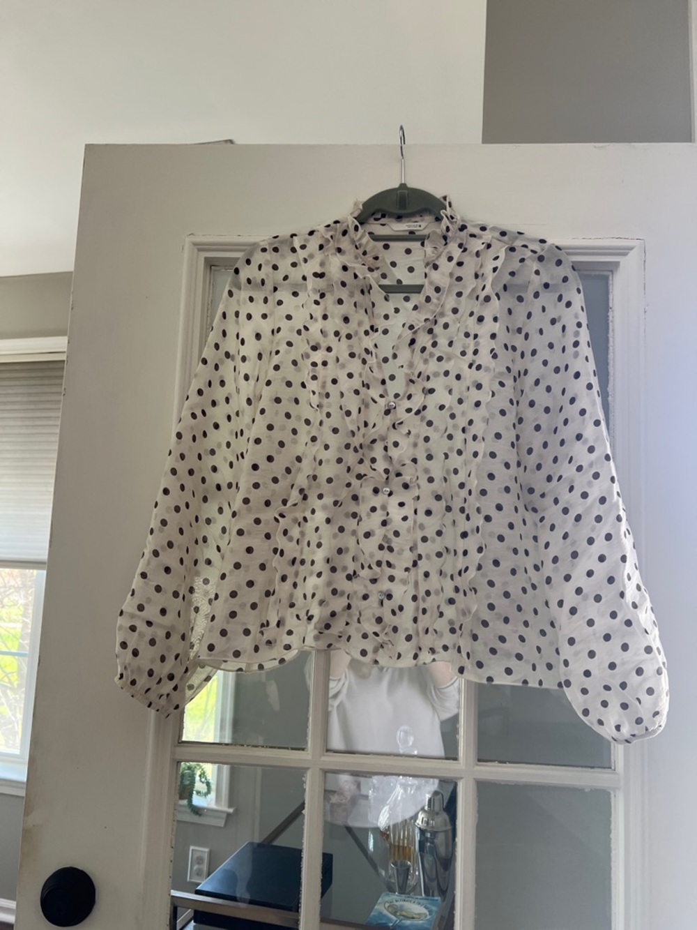 Zara Cream Ruffle Front Polka Dot Blouse